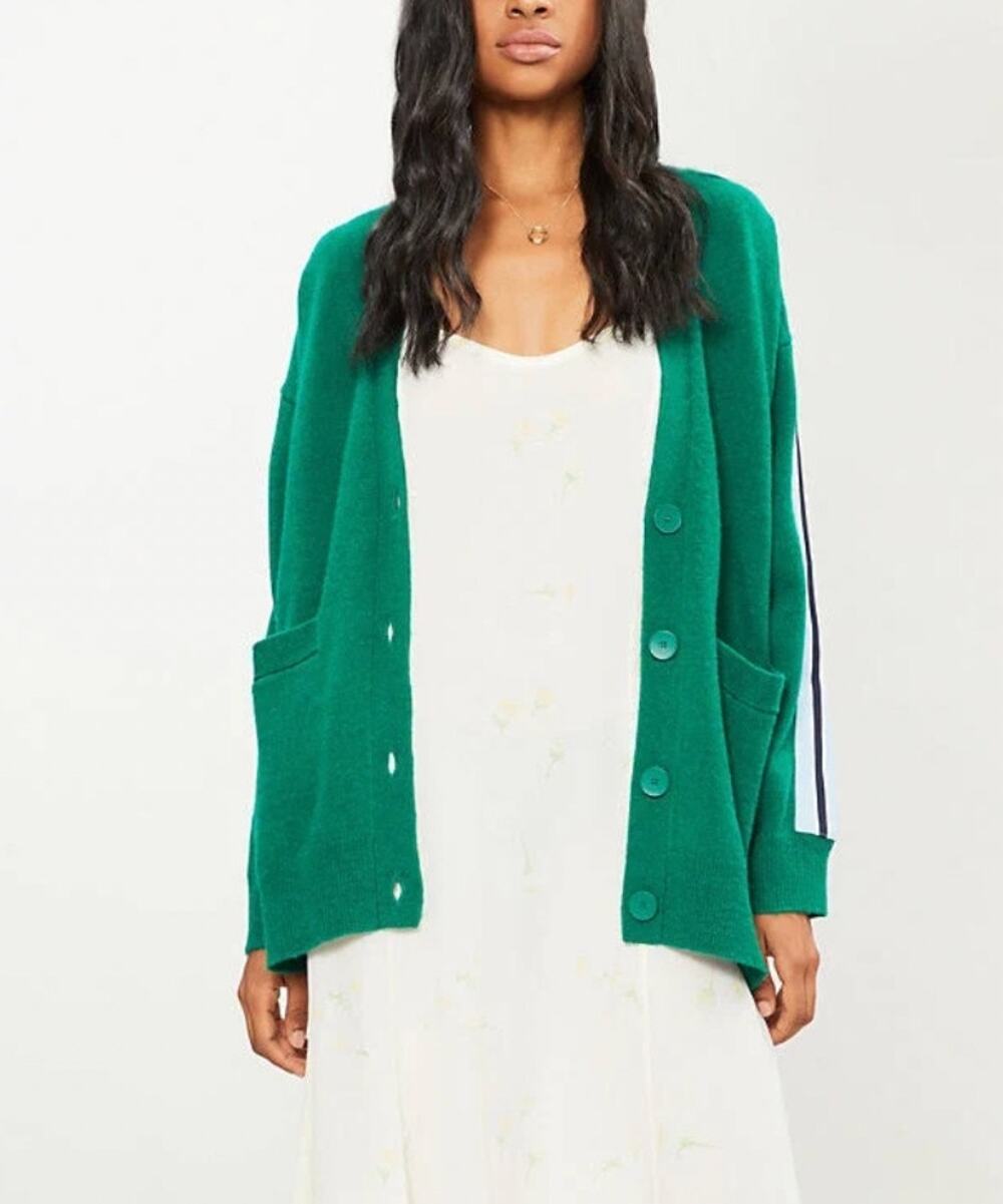 Sandro Michele Garden Green Contrast Stripe Cardigan Sweater